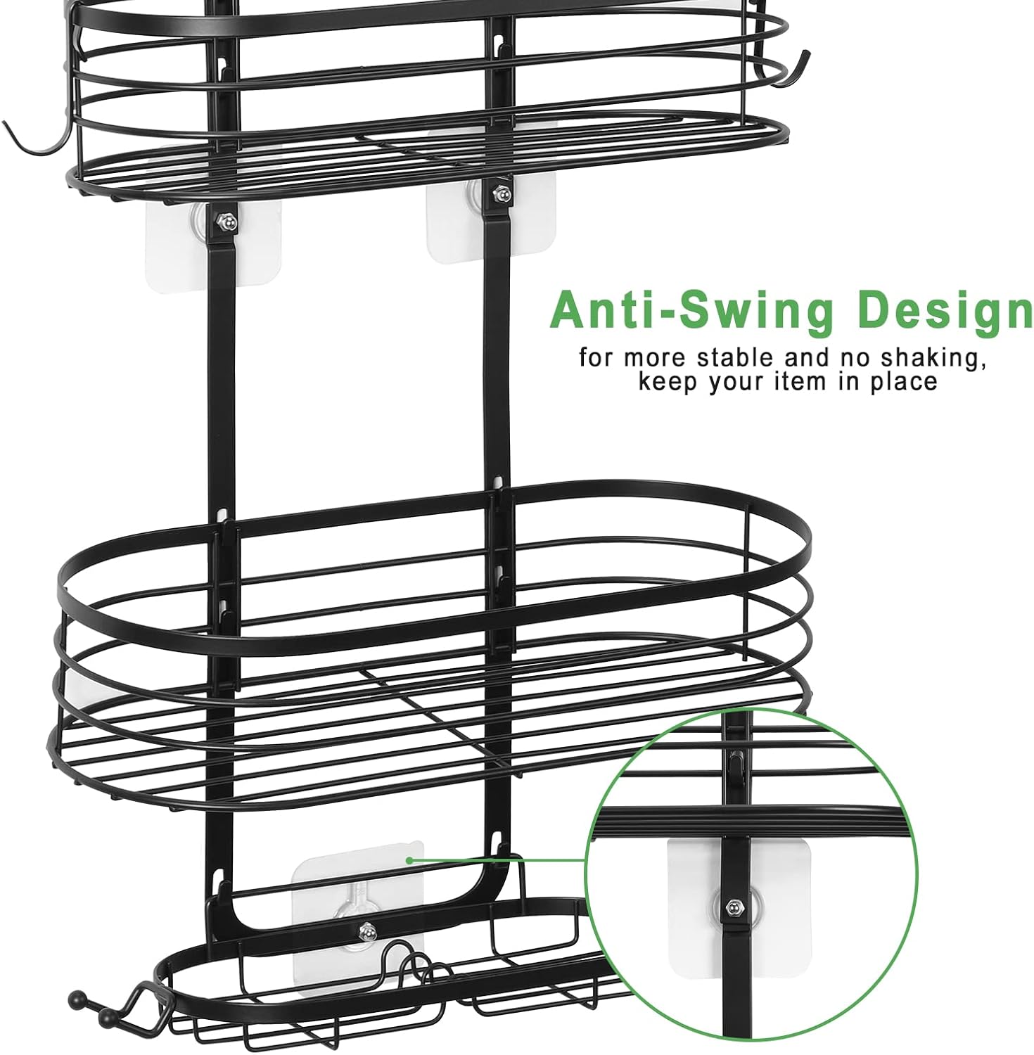 HEOMU Organizador de ducha colgante para baño, estantes organizadores de ducha con 4 ganchos, resistente al óxido e impermeable para champú,
