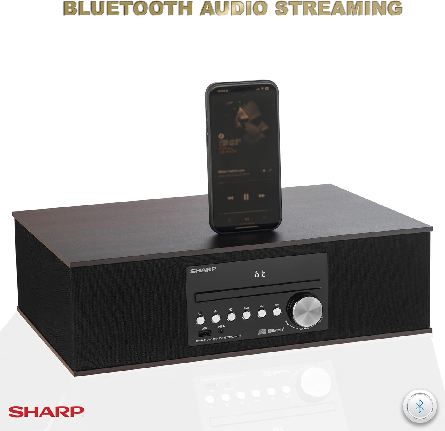 Sharp CD-BH10 – Sistema de altavoces de madera, reproductor de CD y reproductor de CD, estilo vintage, aspecto retro, micro componente, inalámbrico,