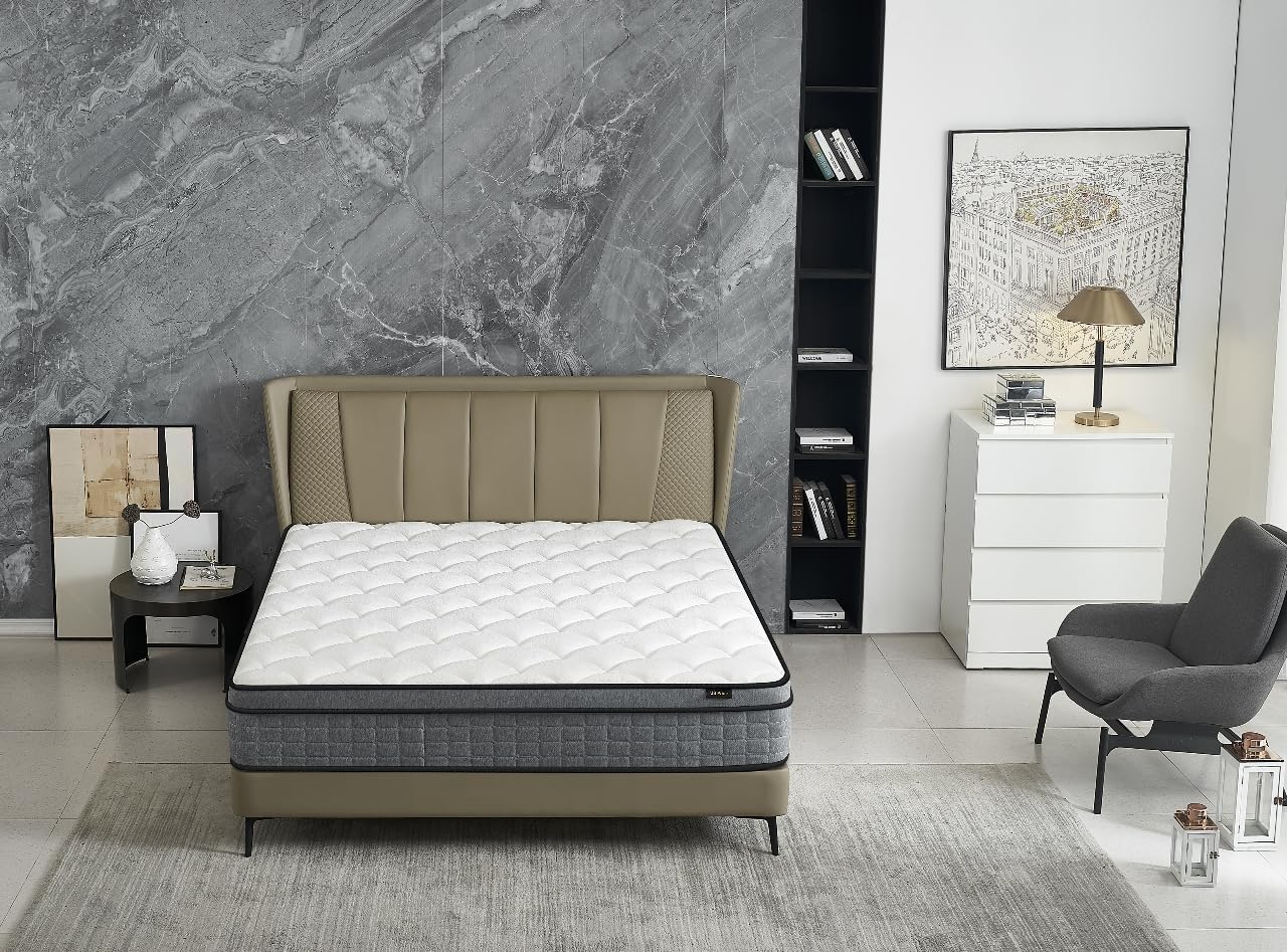 Container Furniture Direct Colchón híbrido tamaño Queen de 12 pulgadas en una caja, cojín de cama con espuma viscoelástica con infusión de gel,