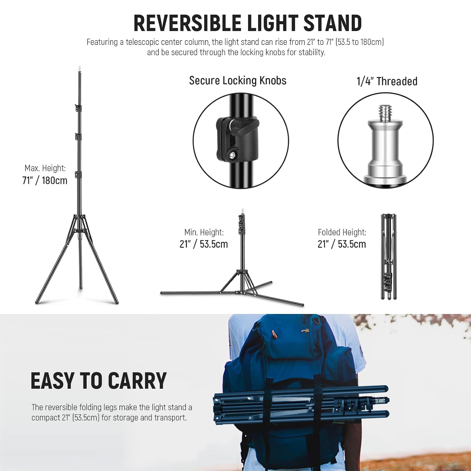NEEWER E26 E27 Soporte de lámpara de cerámica de CA con soporte de luz, soporte para paraguas, cable de alimentación prolongado de 10.5 pies126.0 in