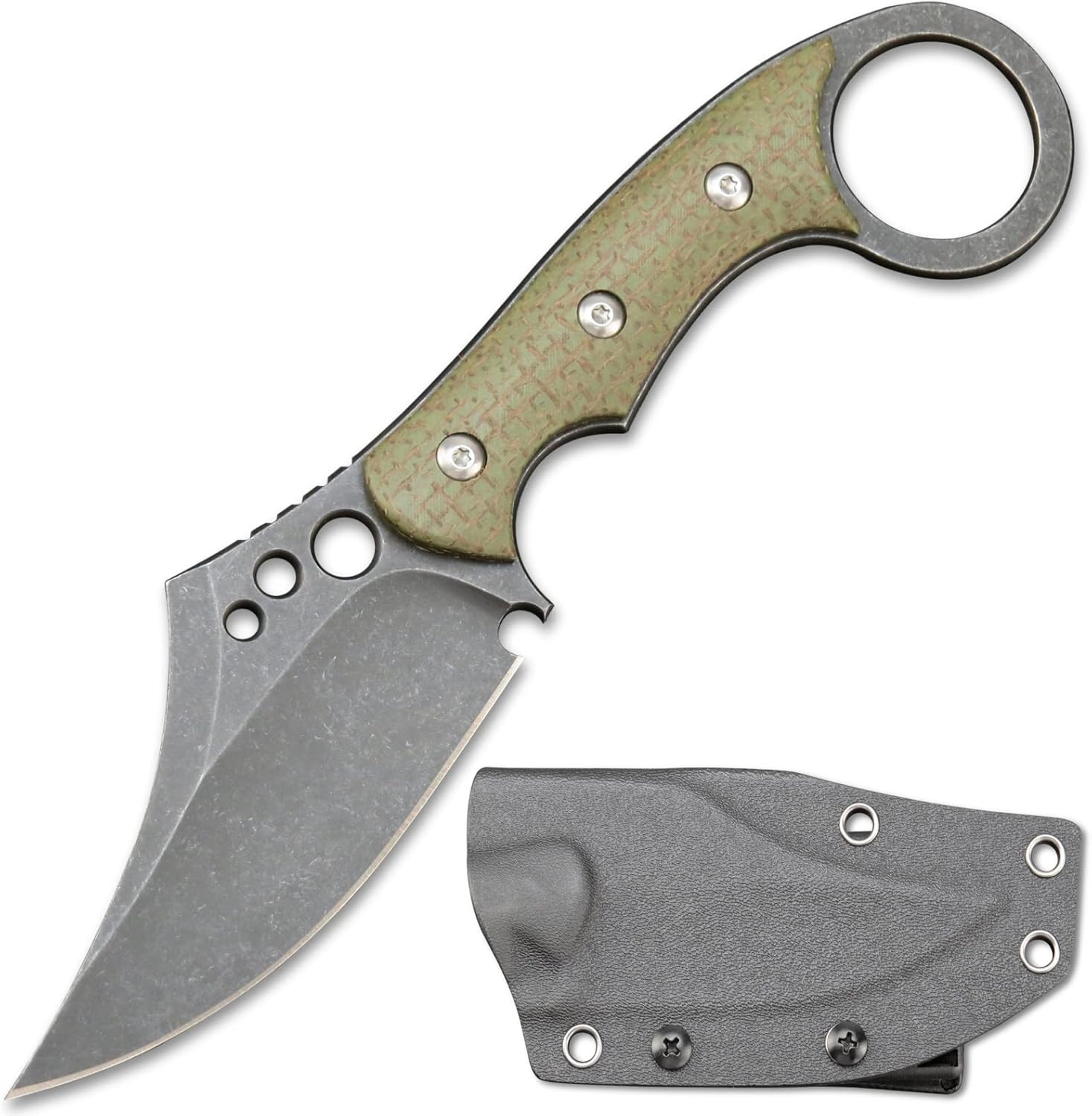 Ccanku C1116 Cuchillo de hoja fija, hoja de acero D2+mango Micarta cuchillo de supervivencia al aire libre con fundas Kydex (verde)