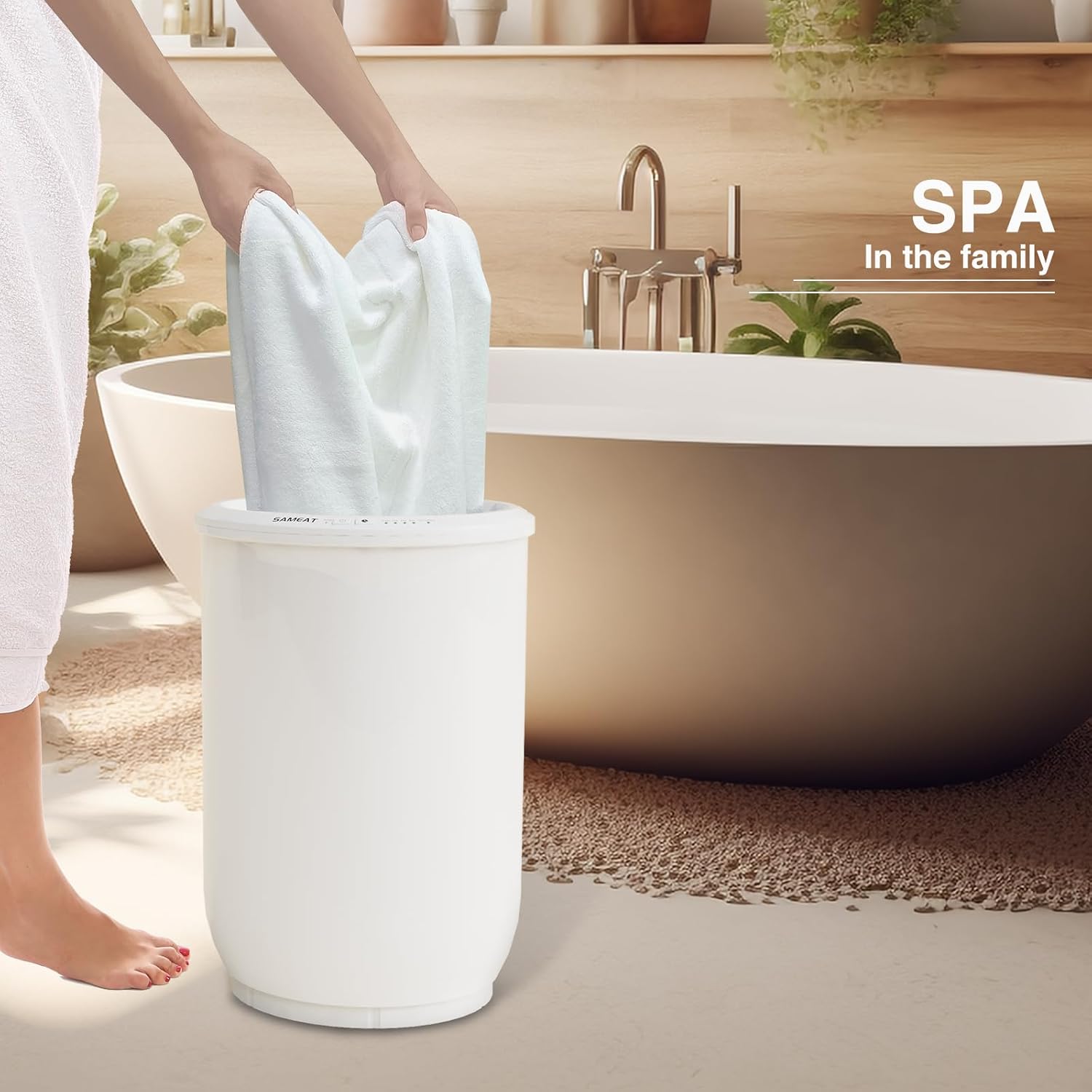 SAMEAT Calentador de toallas grande para baño, calentador de toallas con calefacción, tapa de madera, apagado automático, se adapta a hasta dos