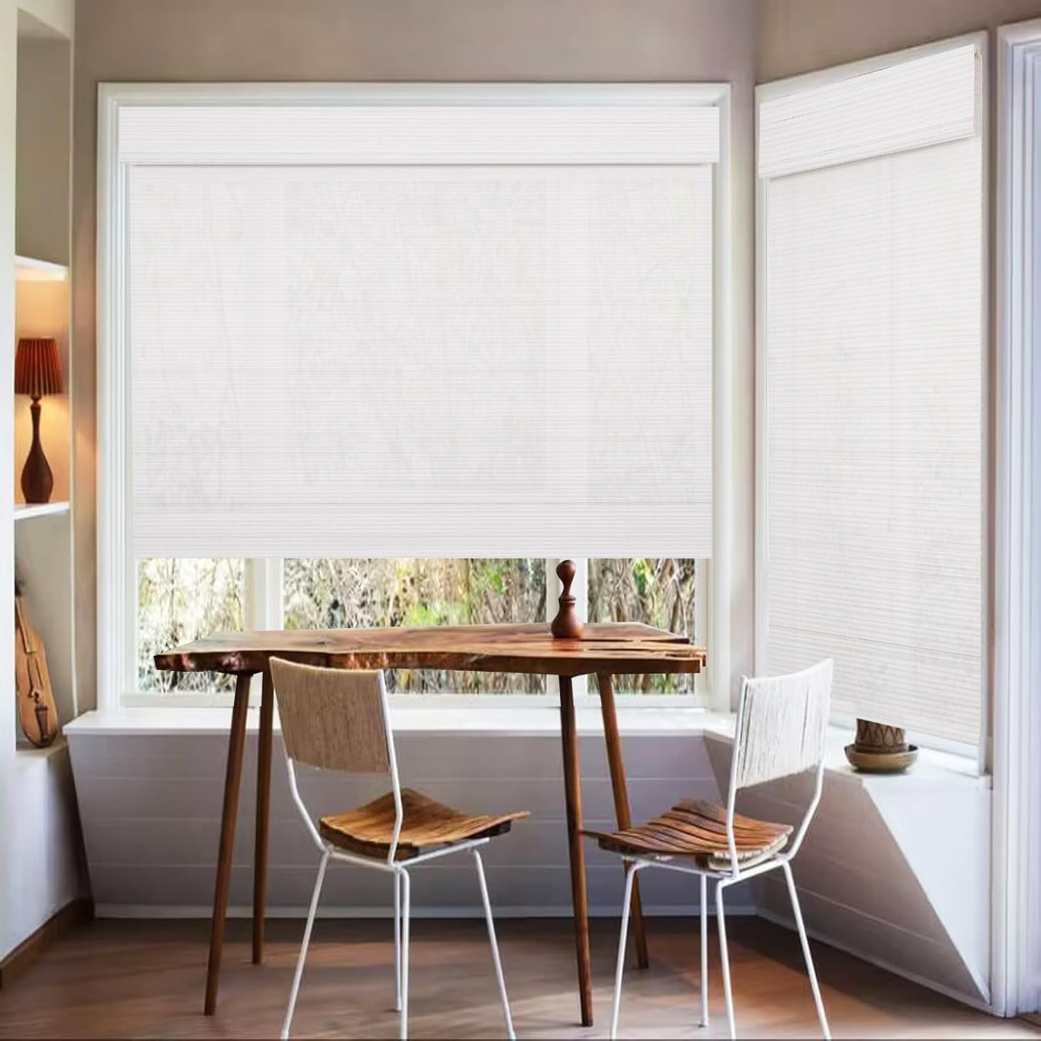 Windowlady Persianas romanas de bambú, persianas de madera tejidas a medida, inalámbricas blancas, filtran la luz, cortinas de bambú natural para