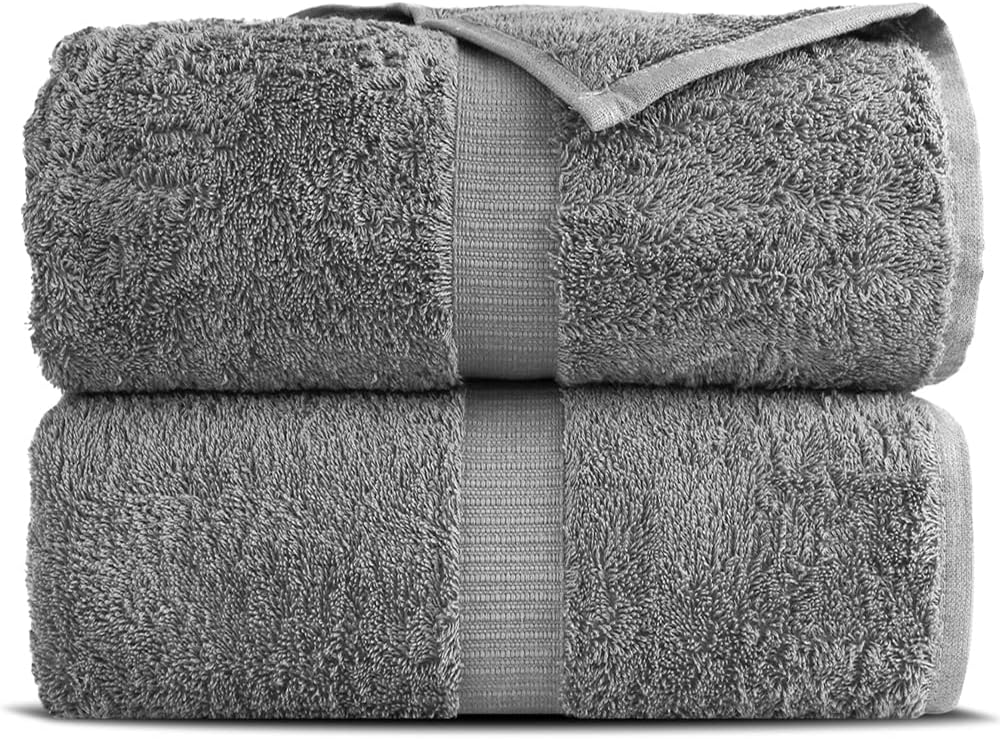 Toallas de algodón turco prémium supersuave y absorbente (toalla de baño de 2 piezas, gris)