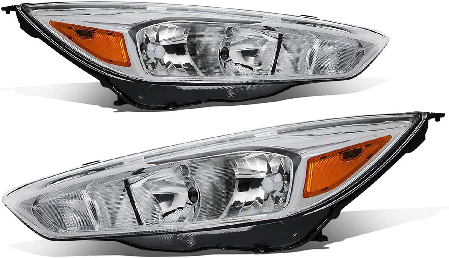 Par de lámparas de montaje de faros delanteros de esquina ámbar con carcasa cromada compatibles con Ford Focus 3 generación 15-18