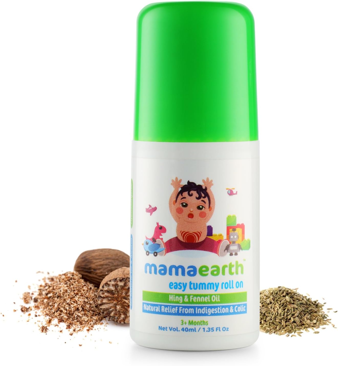 Mamaearth Easy Baby Tummy Roll On para digestión y alivio de cólicos con Hing e hinojo  Alivio de gas natural para la piel delicada de los bebés