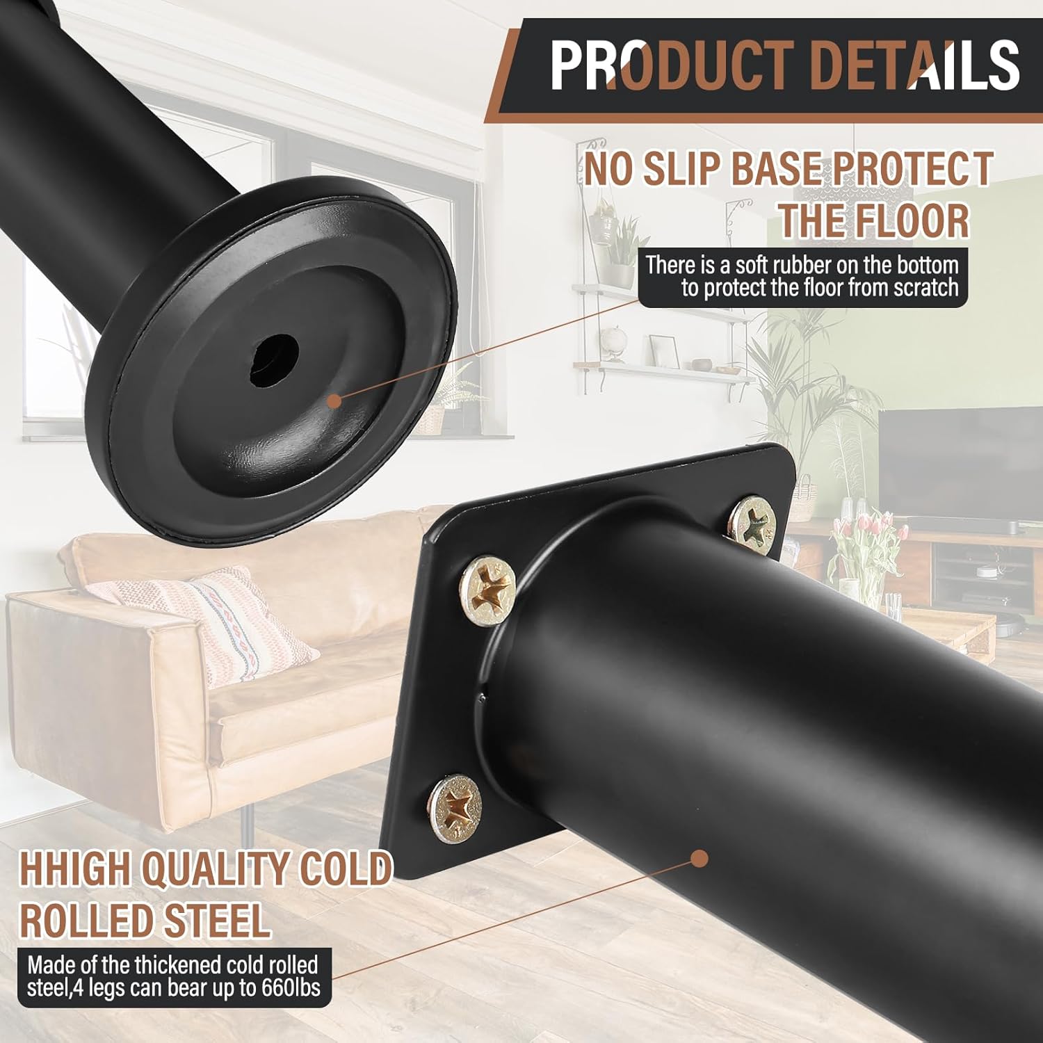 RealPlus Patas ajustables de metal para muebles, patas de 9.8 a 17 pulgadas para gabinete, sofá, silla, otomana, marco central de cama resistente,