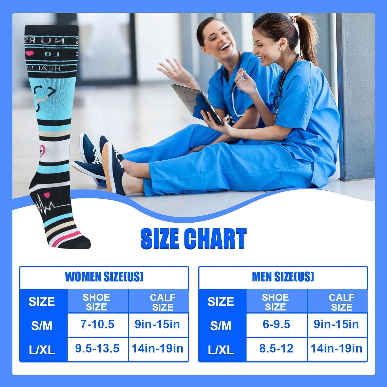HLTPRO – Calcetines de compresión para mujeres u hombres, 6 pares de calcetines de compresión de 20 a 30 mmHg para médicos o enfermeros o para correr