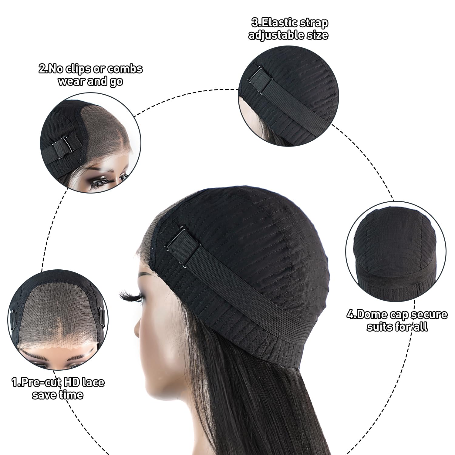 Wear and Go – Peluca de cabello humano lacio sin pegamento, encaje HD precortada de 6 x 4 pulgadas, sin pegamento, pelucas con cierre frontal de