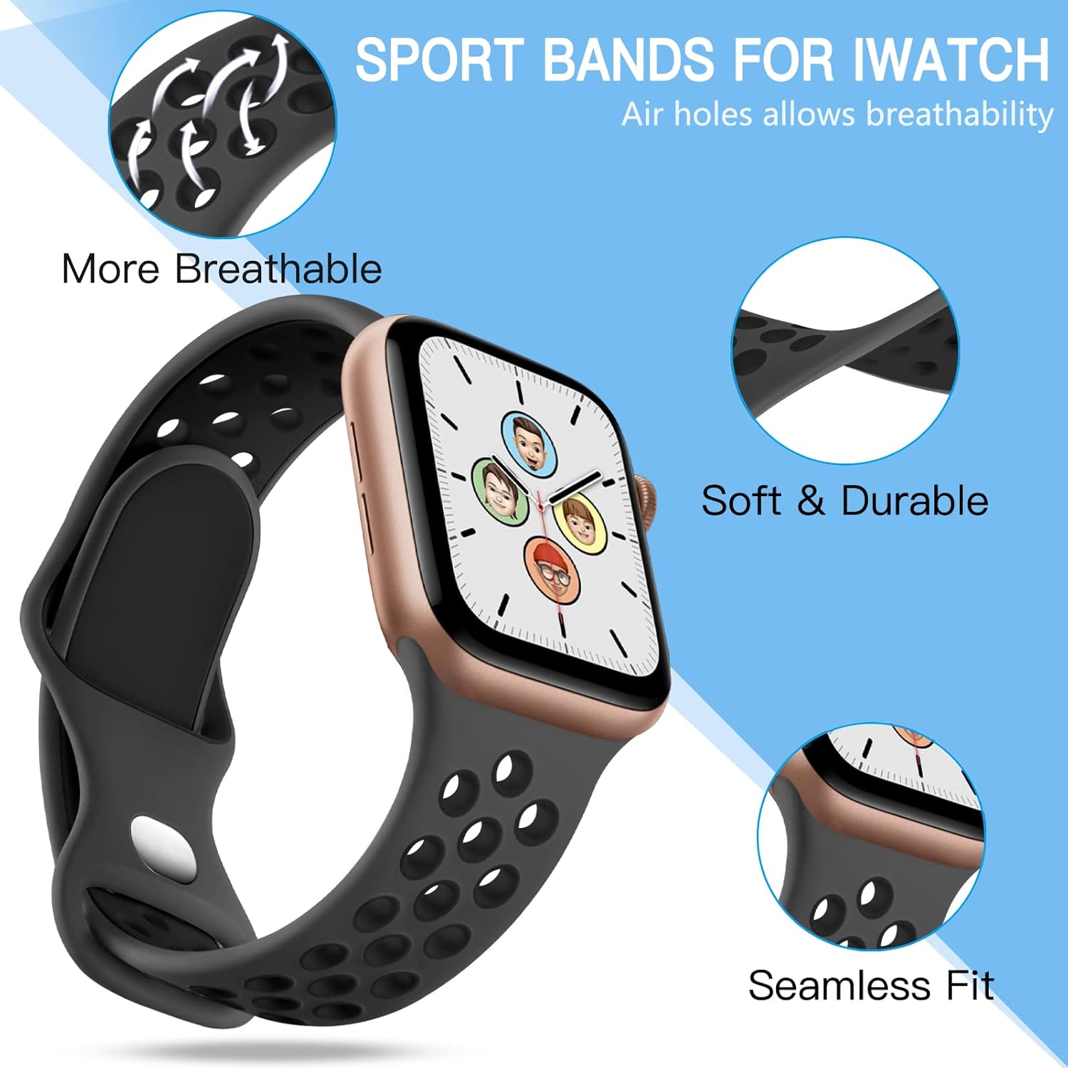 Adorve Compatible con correas de reloj Apple Watch de 1.929 in, 1.772 in, 1.732 in, 1.654 in, para mujeres y hombres, correa deportiva de silicona