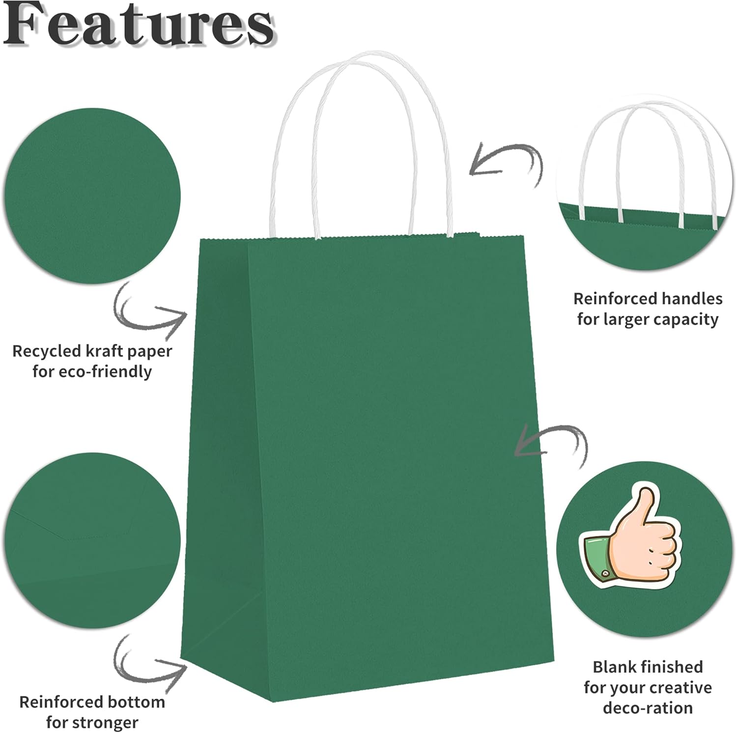 Green Gift Bags with Handles, 25PCS 8 x 4.75 x 10 inchs, Gift Bags Medium Size for Shopping, Packaging, Wedding, Retail, Party