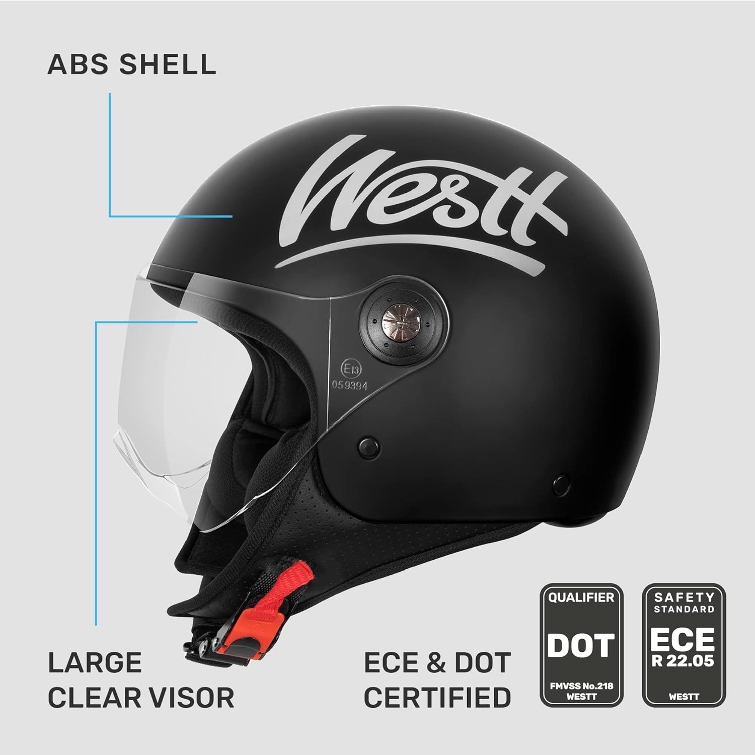Westt Open Face Helmet – Motorcycle Helmet Moped 34 Half Vespa Vintage with Visor- Helmets for Adults DOT Touring Men Women Scooter Classic Series