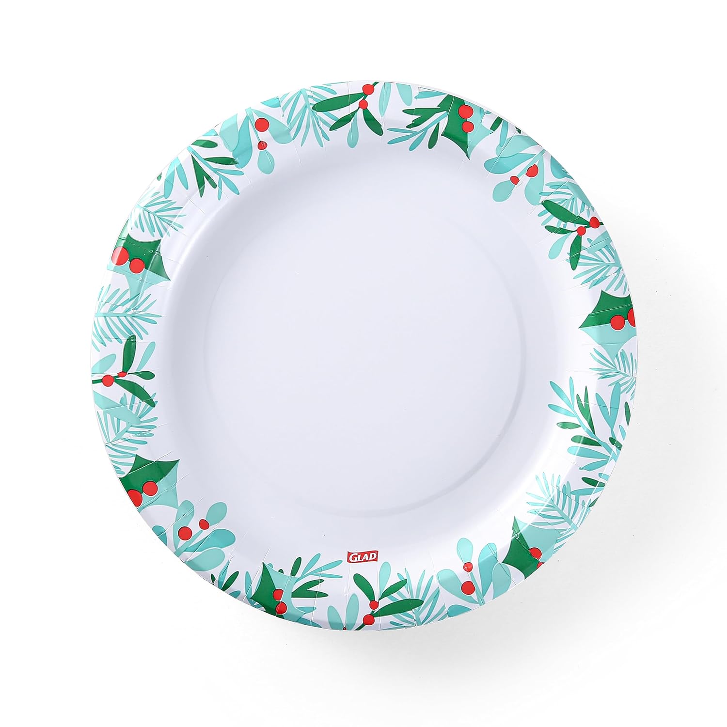 Glad Platos de papel desechables para uso diario con diseño de muérdago navideño, platos de papel resistentes, platos de papel aptos para microondas