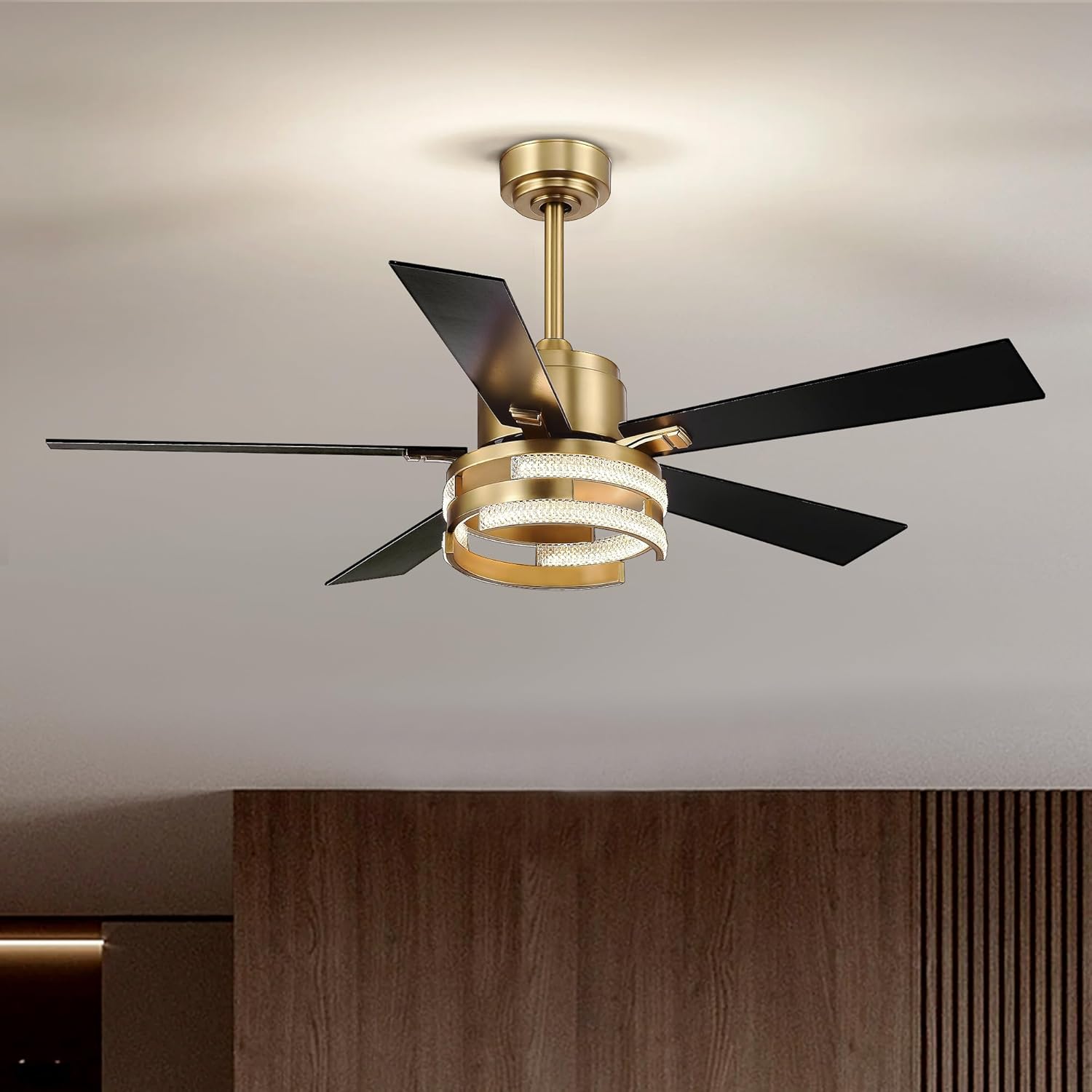Ventiladores de techo dorados de 52 pulgadas con control remoto de luz LED, kit de luces de ventilador de techo con 5 cuchillas reversibles,
