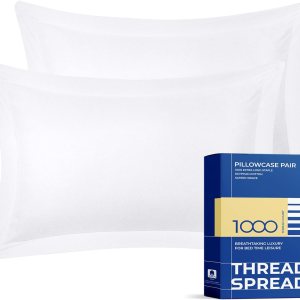 Thread Spread Juego de 2 fundas de almohada 100 % de algodón egipcio tamaño King con cierre de sobre, 1000 hilos de tejido satinado, color blanco, Thread Spread Juego de 2 fundas de almohada 100 % de algodón egipcio tamaño King con cierre de sobre, 1000 hilos de tejido satinado, color blanco,