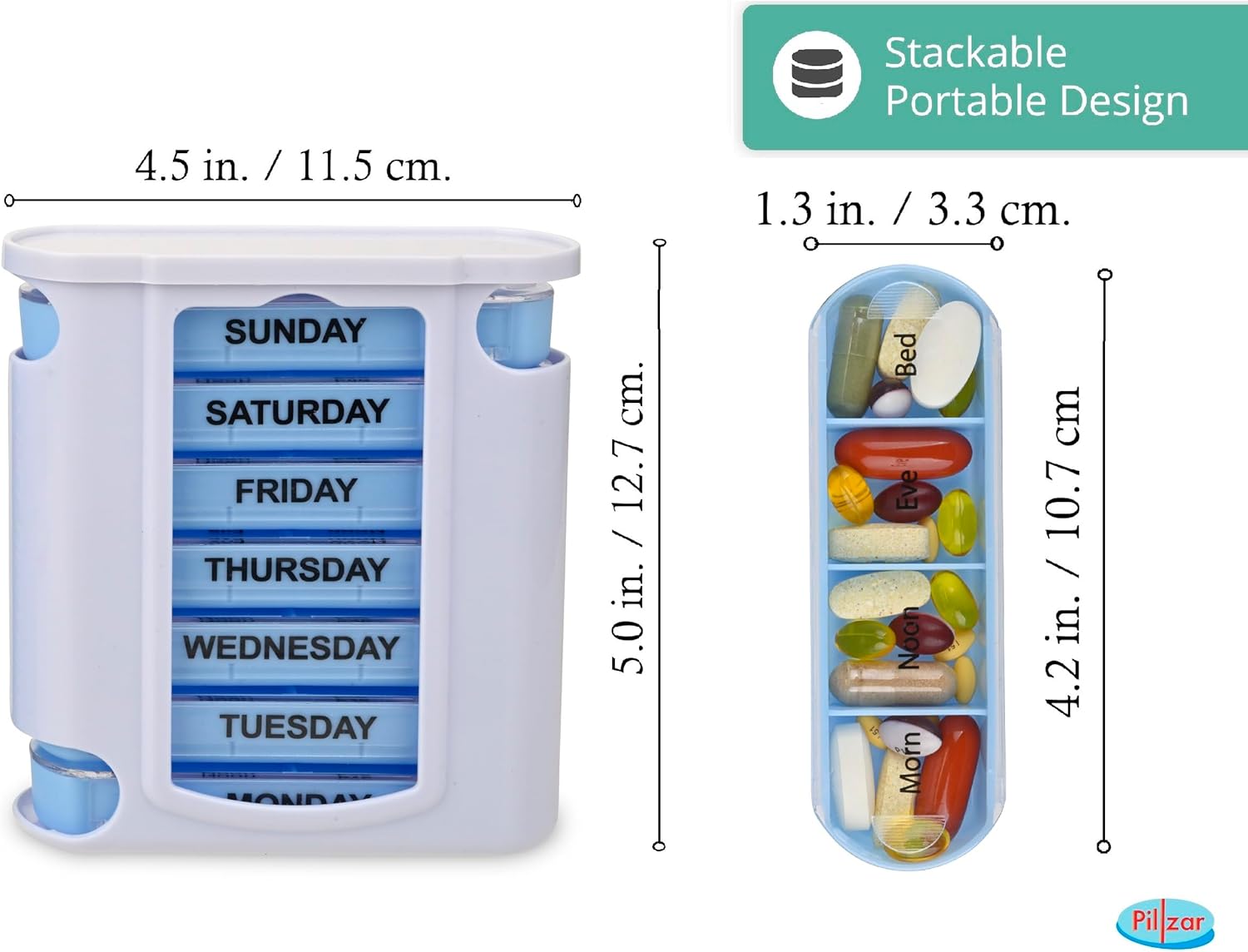 Pastillero organizador de 7 días, estuche rígido con imán integrado, 7 bandejas apilables, perfecto para viajes y uso doméstico.