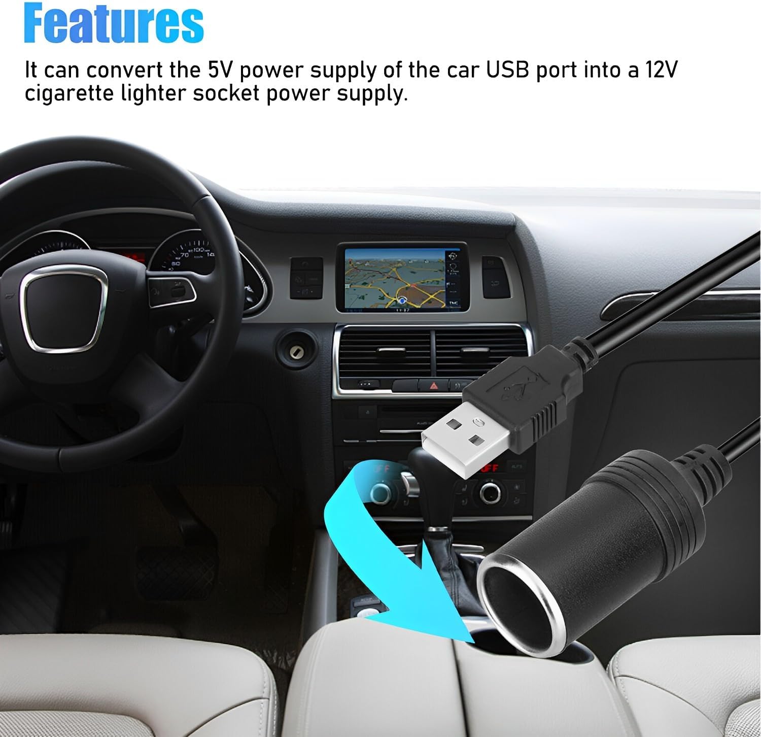2 unidades de enchufe para encendedor de cigarrillos de automóvil, convertidor hembra USB a 12 V, cable adaptador adecuado para conducir grabadora
