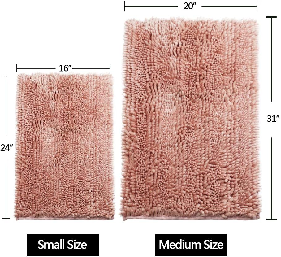 RULLENY Juego de 2 alfombras de baño peludas y peludas, tapetes de baño de felpilla de lujo, antideslizantes, superabsorbentes, lavables, 20 x 31