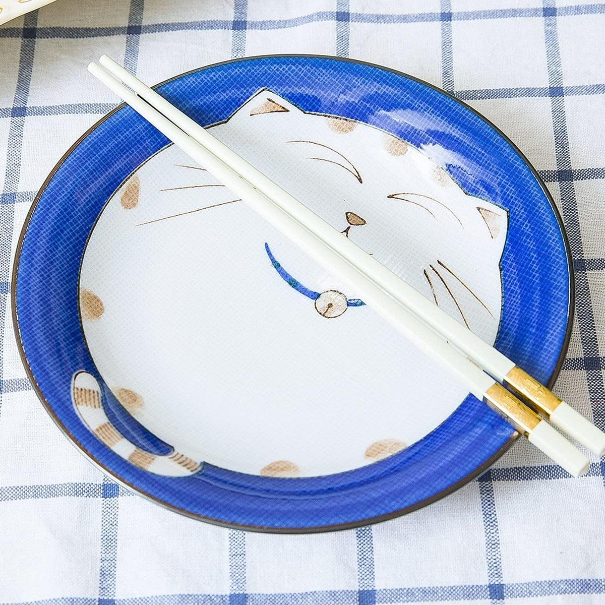 JapanBargain Juego de 4 platos redondos japoneses de porcelana para aperitivos de postre, pastel, aperitivos, Maneki Neko, diseño de gato sonriente