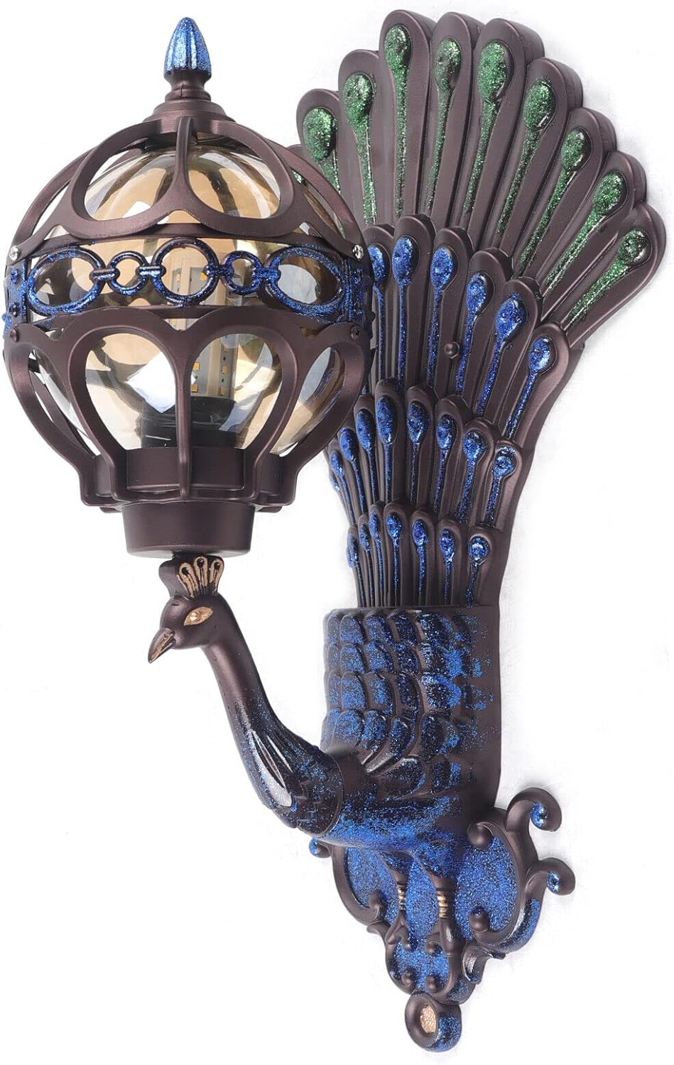 Lámpara de pared de pavo real, 21 pulgadas, decoración de arte retro antiguo, lámpara LED de pared, impermeable IP65, resistente a altas