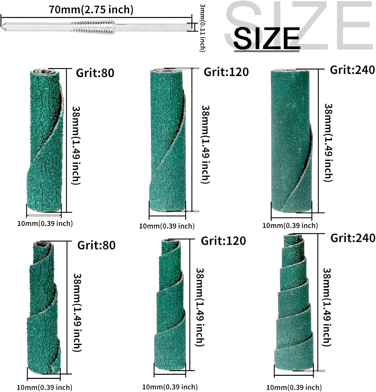 Rollos de cartucho de 1-12 pulgadas con mandril de vástago de 18 para herramientas rotativas Dremel Rollo de papel de lija de grano 80 120 240 para