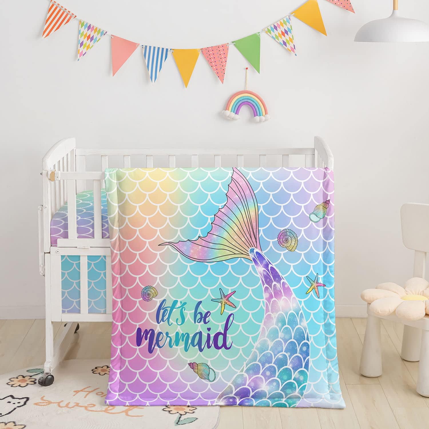 Datura home Juego de ropa de cama para cuna, 3 piezas de ropa de cama para cuna con edredón, sábana de cuna y falda de cuna, ropa de cama de