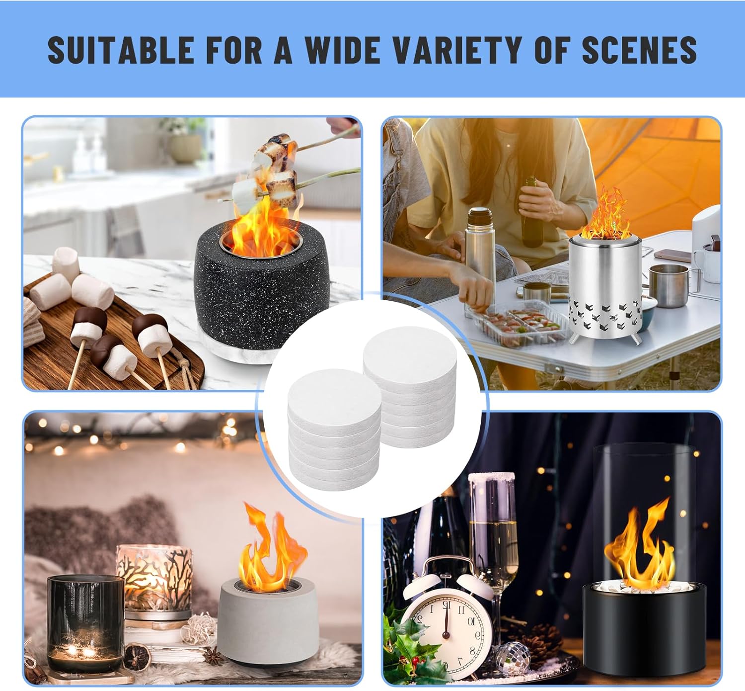 12 Pieces Circular Ceramic Wool Sponge Replacement for Tabletop Fire Pit Bowl to Extend Burning Time – Ceramic Wool Wick Insulation for Bioethanol