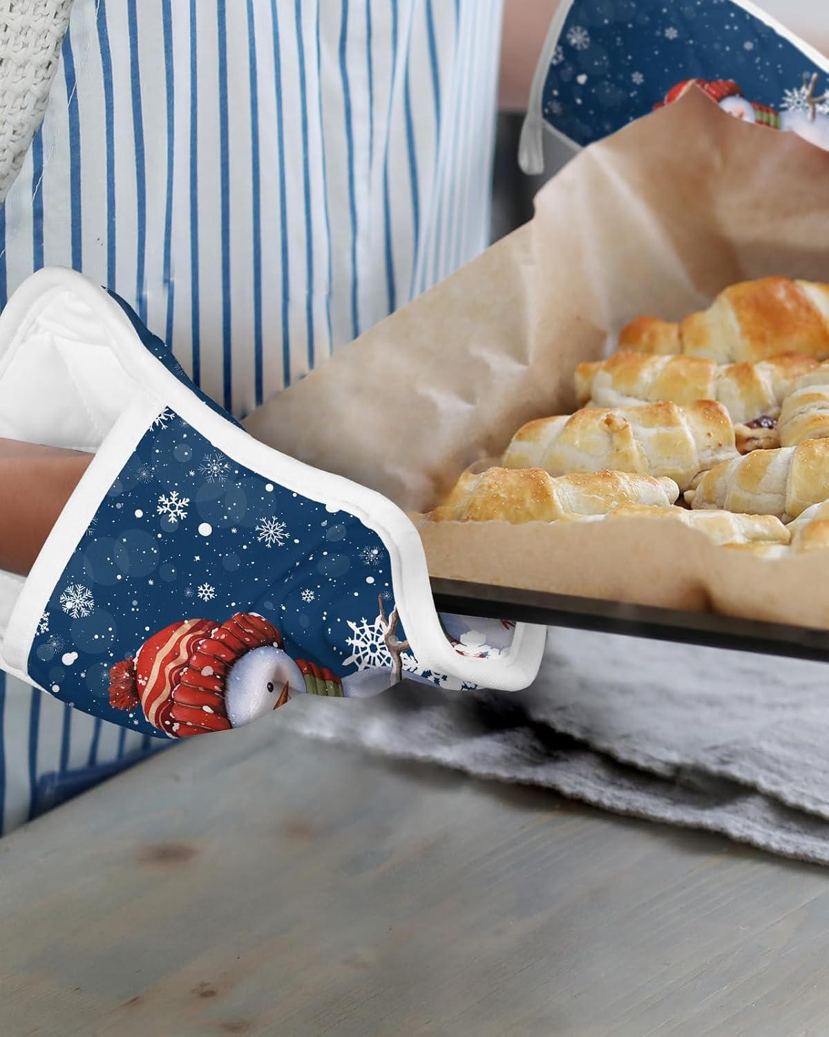 Juego de 2 agarraderas de tela de toalla de invierno para cocina, antideslizantes y aislantes de calor, juego de agarraderas de tela de toalla con