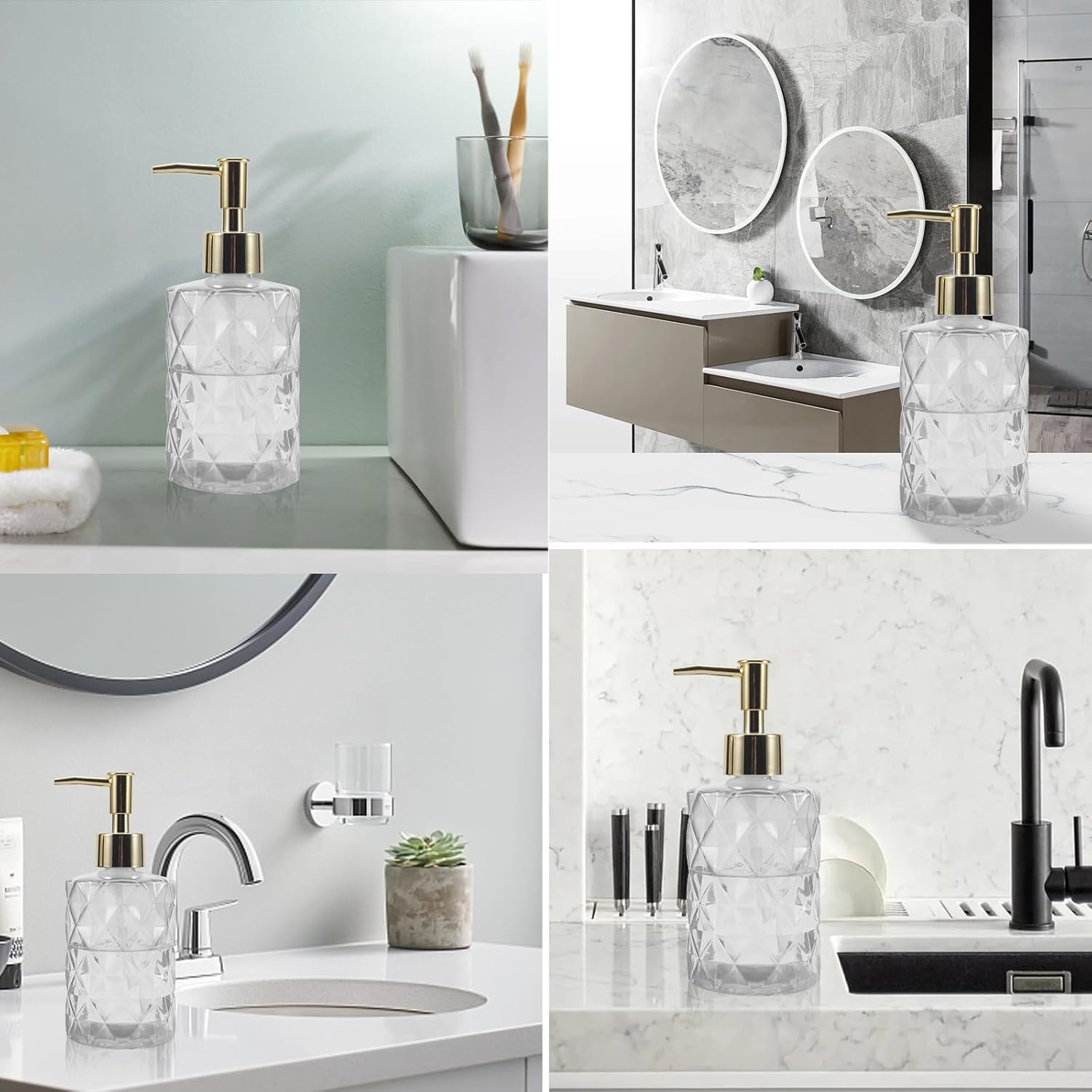 Dispensador de jabón con bomba, dispensador de jabón con patrón de diamante para encimera de cocina, baño, accesorios de baño rosa intenso (paquete