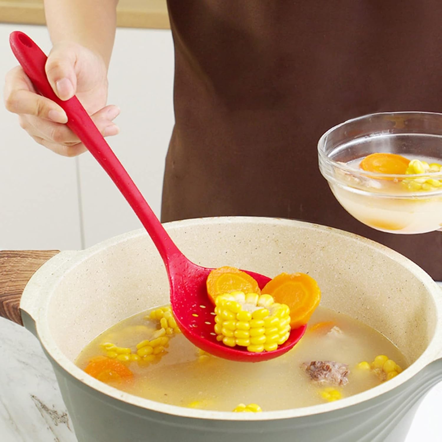 Juego de soportes para utensilios de cocina, colador de silicona de grado alimenticio, herramienta de cocina, sartén antiadherente, cuchara de goteo