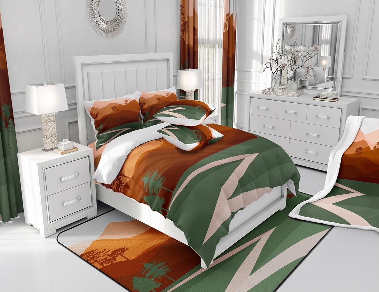 Erosebridal Juego de edredón minimalista tamaño King, ropa de cama abstracta de montaña de la selva para niños y niñas, juegos de edredón de