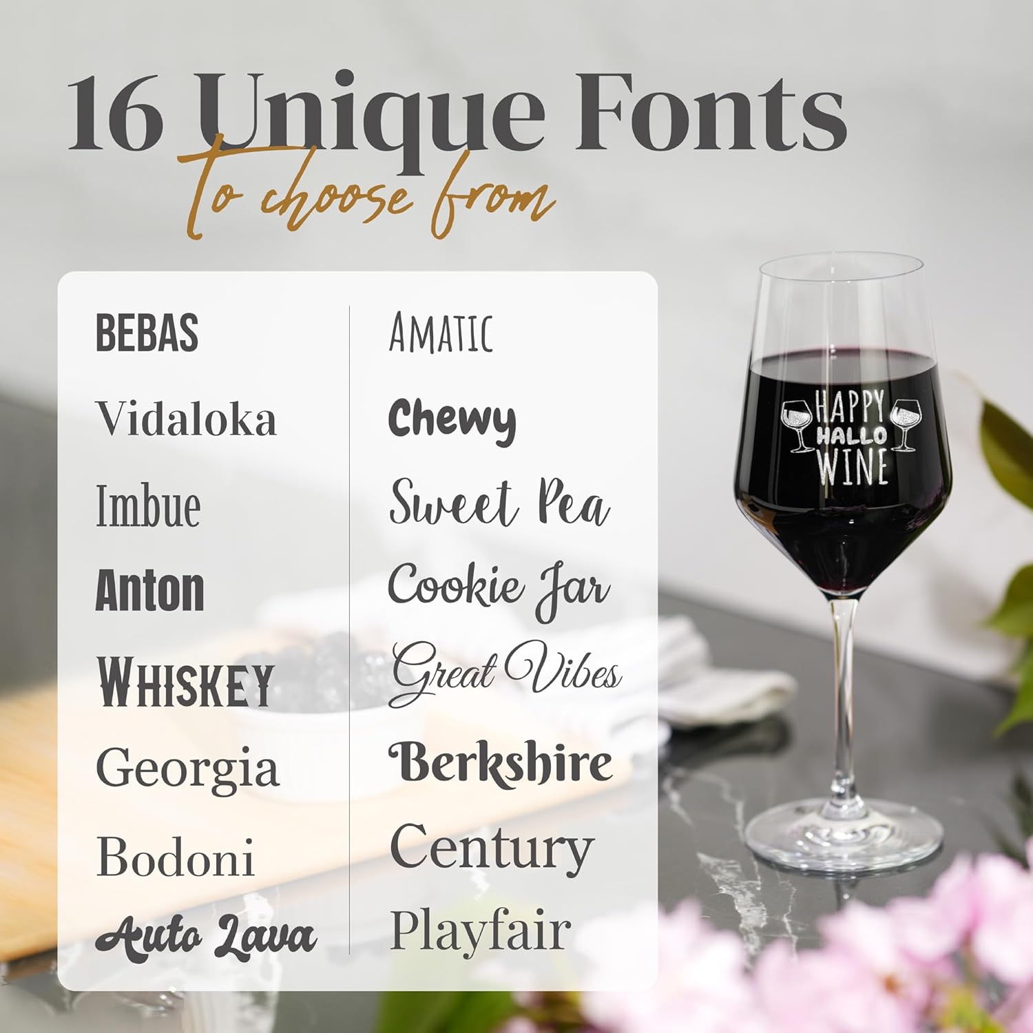 Copa de vino de cristal personalizada de 18 onzas con tu diseño de logotipo personalizado o texto personalizado, grabado láser permanente, recuerdos