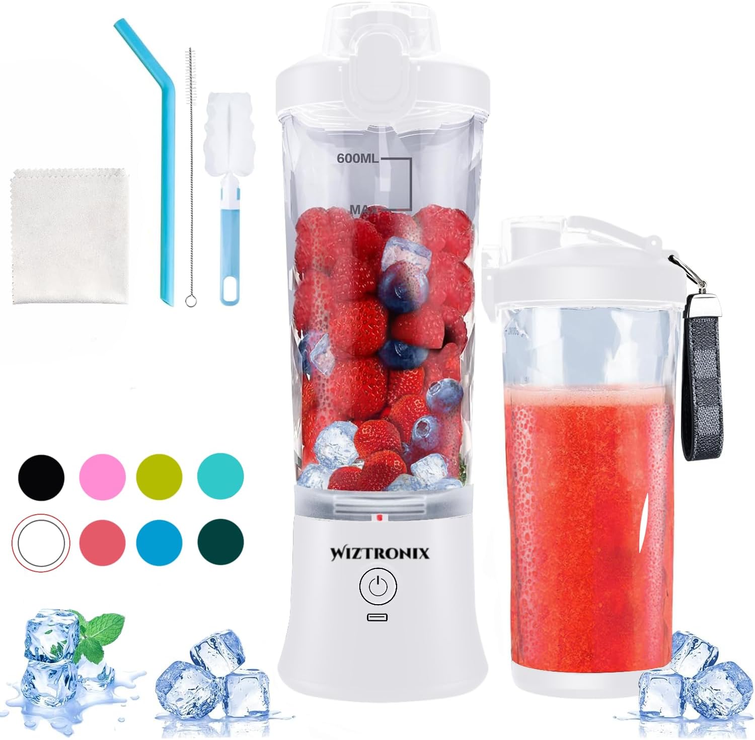 Licuadora portátil para batidos y batidos  Mini licuadora personal 20oz USB recargable viaje licuadora con 6 cuchillas – blanco