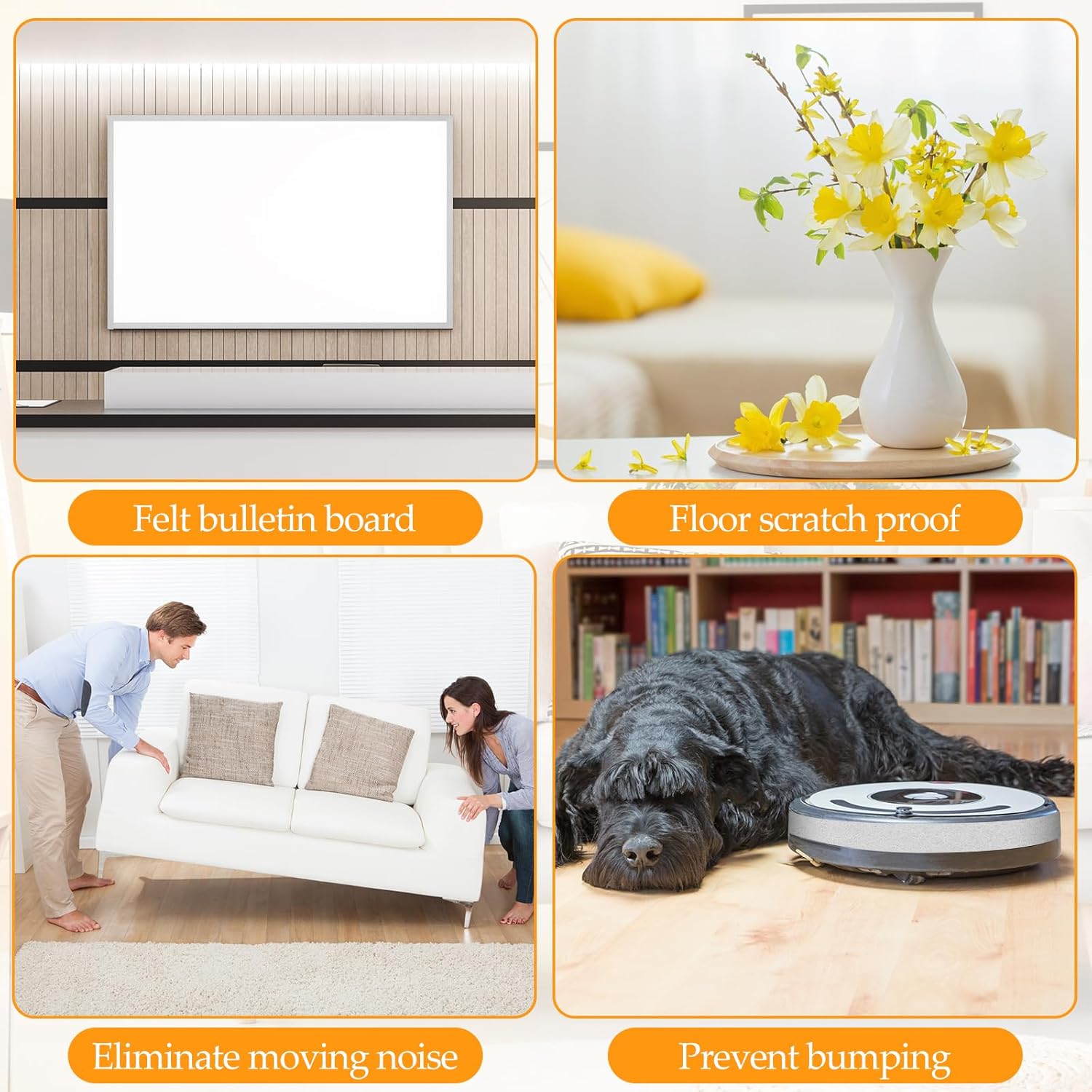 4 rollos de tiras de fieltro de 120 pulgadas con cinta adhesiva de fieltro para muebles, rollos de tiras de fieltro autoadhesivas, poliéster