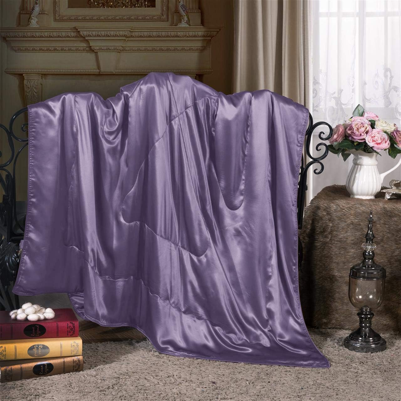 Manta de seda pura, 100% seda de morera por dentro y por fuera, manta de seda pura para sofá y cama, manta de cama ligera y acogedora para todas las