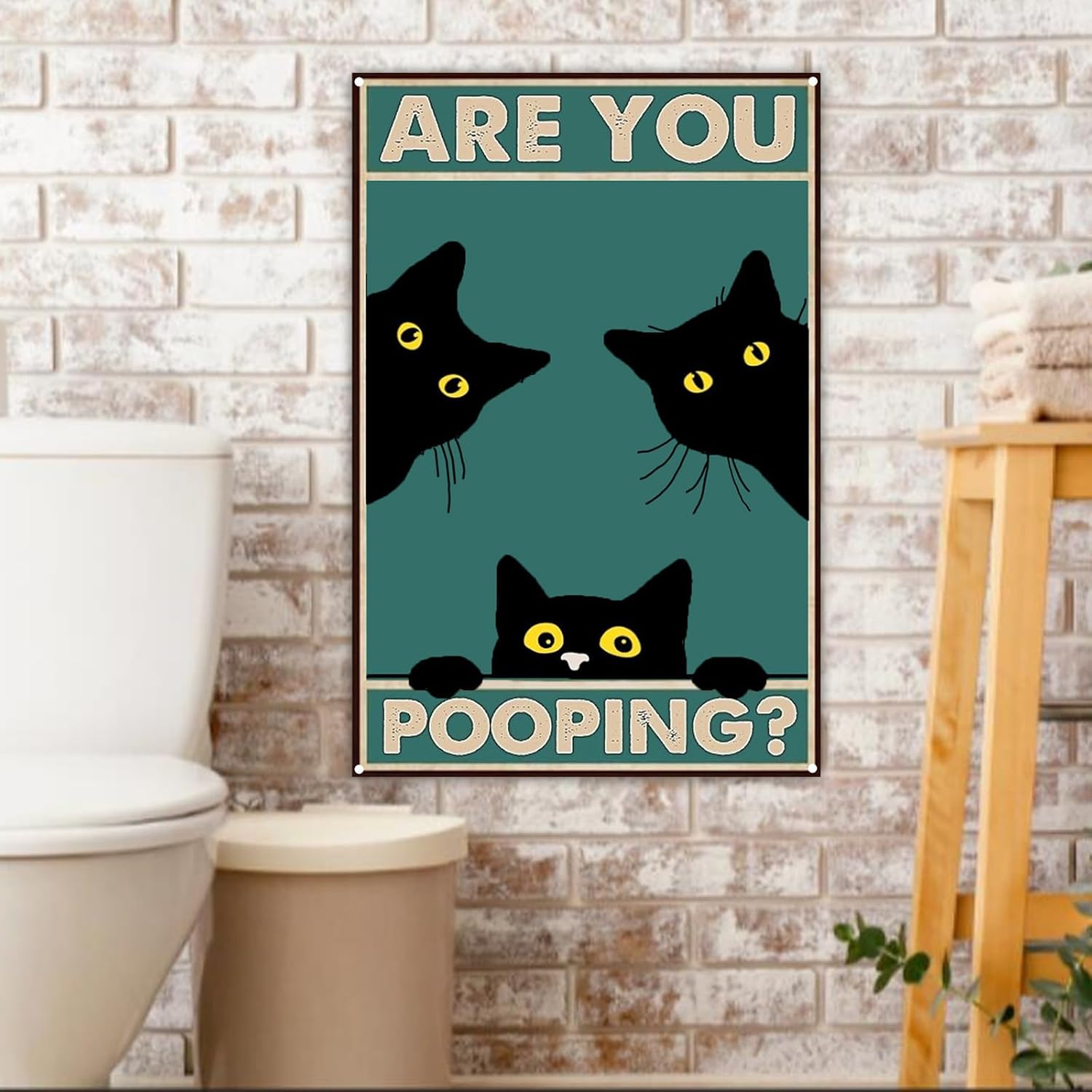 Haustalk Cartel de metal divertido con texto en inglés “Are You Pooping” (Are You Pooping) con diseño de gato negro vintage, decoración de pared,