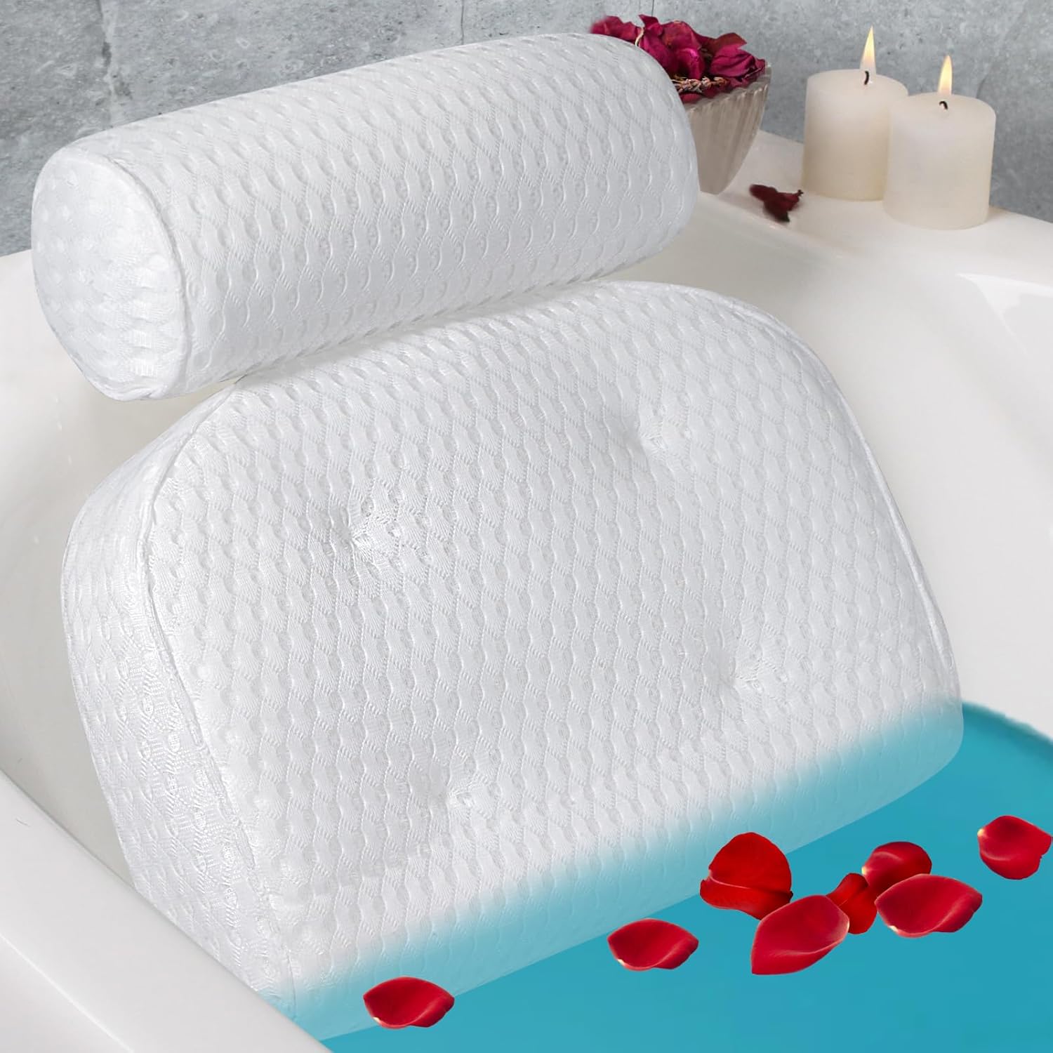 Almohada de baño para bañera, almohada de bañera, almohadas de baño para soporte de cuello y espalda de bañera, reposacabezas impermeable de fuerte