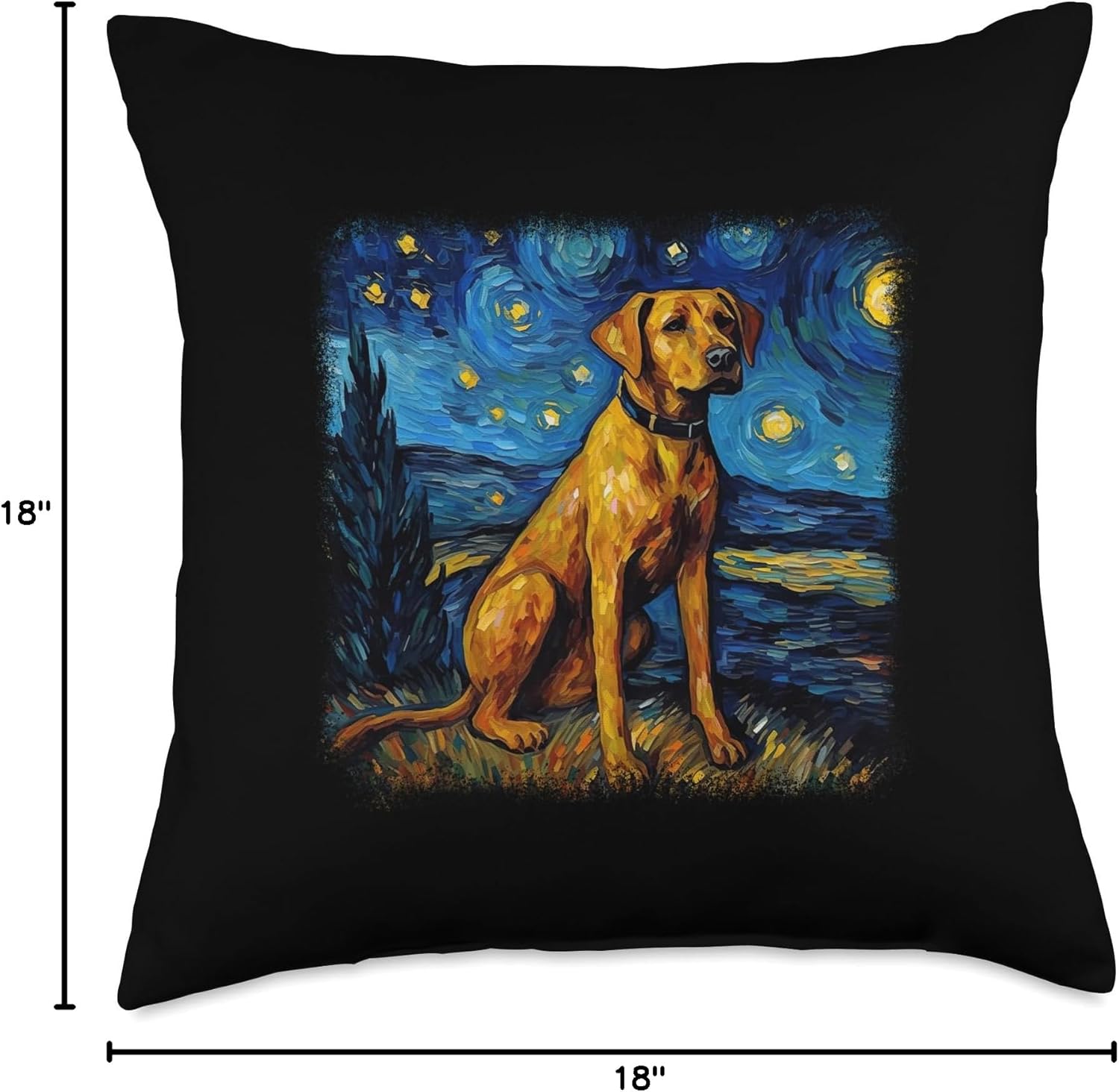 Dog in Starry Night Van Gogh Rhodesian Ridgeback – Almohada (18 x 18 pulgadas), multicolor