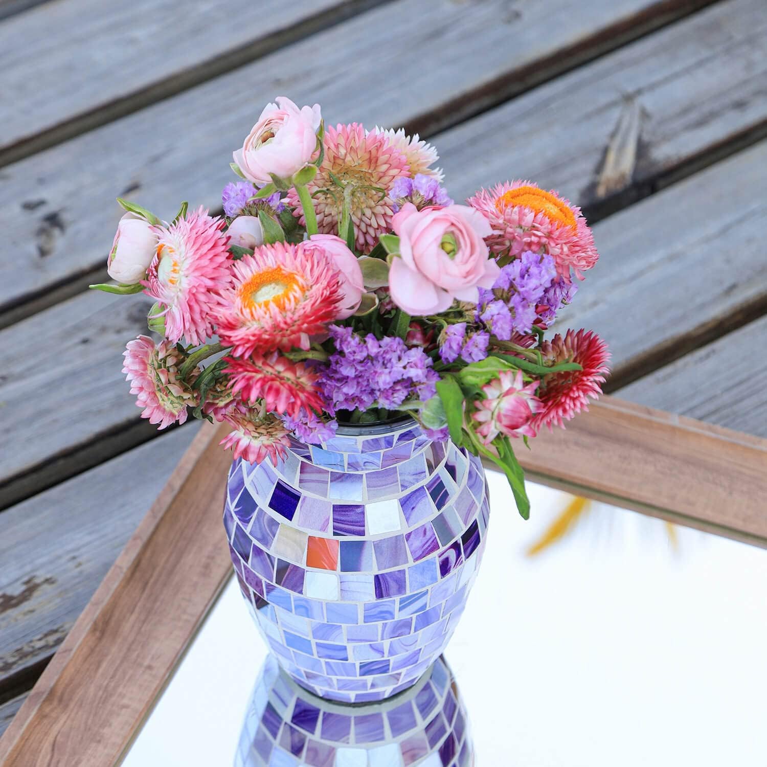 Florero morado para flores, jarrones de vidrio de mosaico lavanda para flores secas, jarrones modernos hechos a mano para decoración del hogar,
