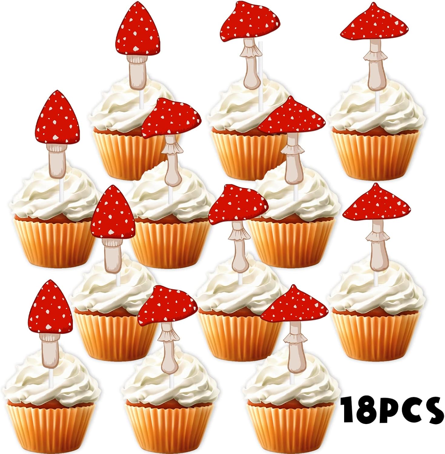 18 piezas de plantas de selva con purpurina roja para decoración de postre, decoración temática de animación a hongos, suministros de decoración