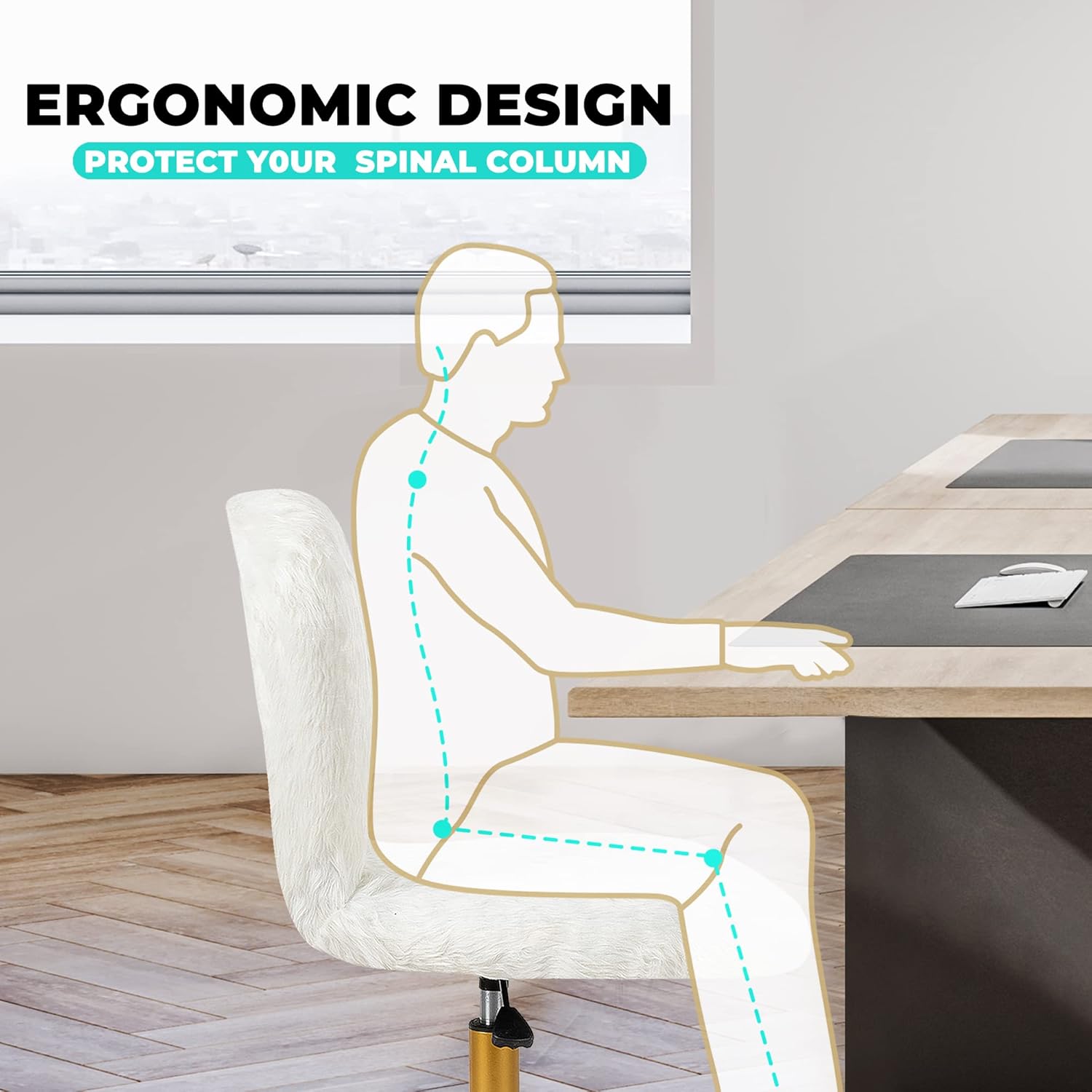 GIA Silla giratoria ajustable de respaldo medio con piel sintética, tamaño de asiento mejorado para adultos, color blanco