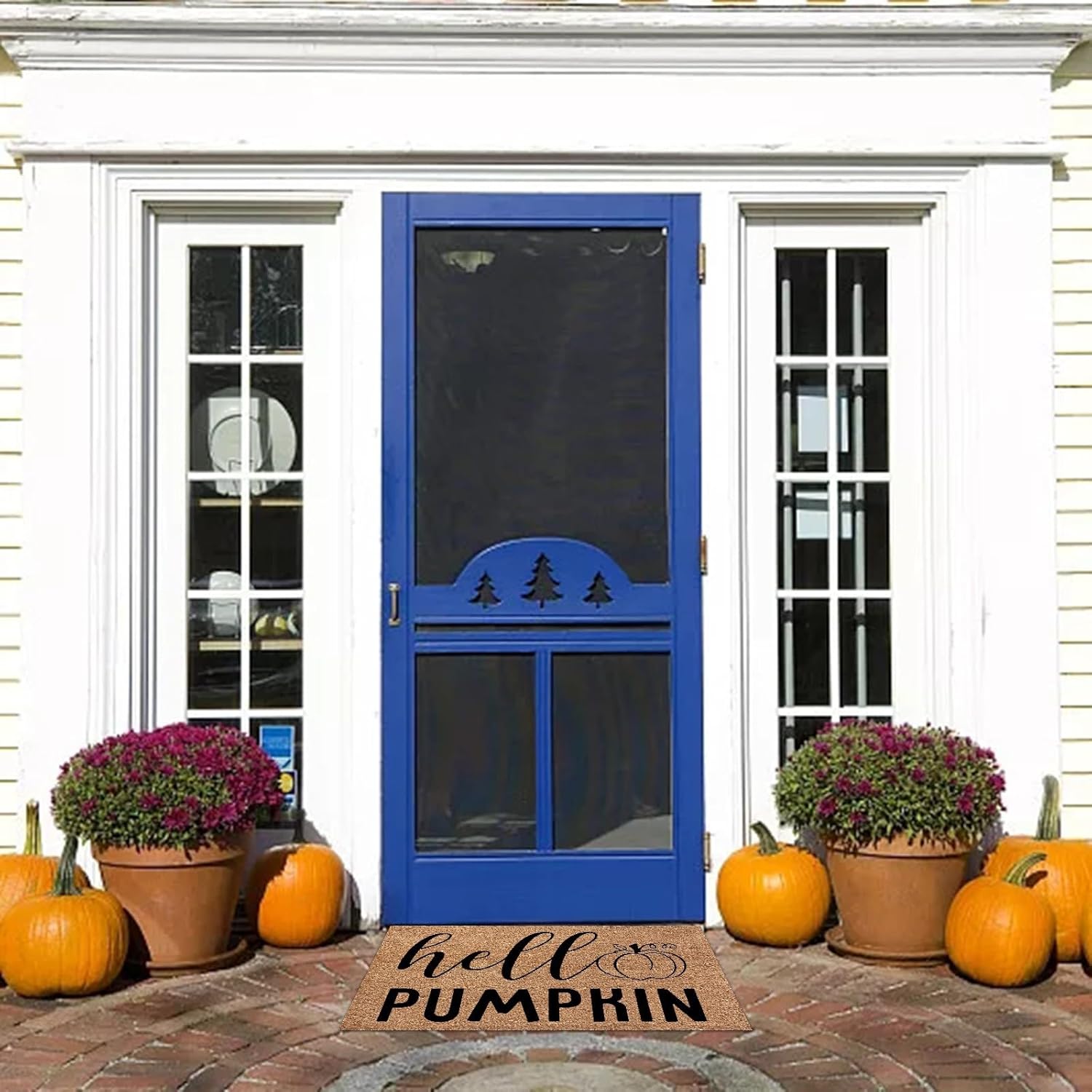 Tapete divertido de otoño, con texto en inglés “Hello Pumpkin”, para Acción de Gracias, Halloween, decoración de porche delantero, tapete para