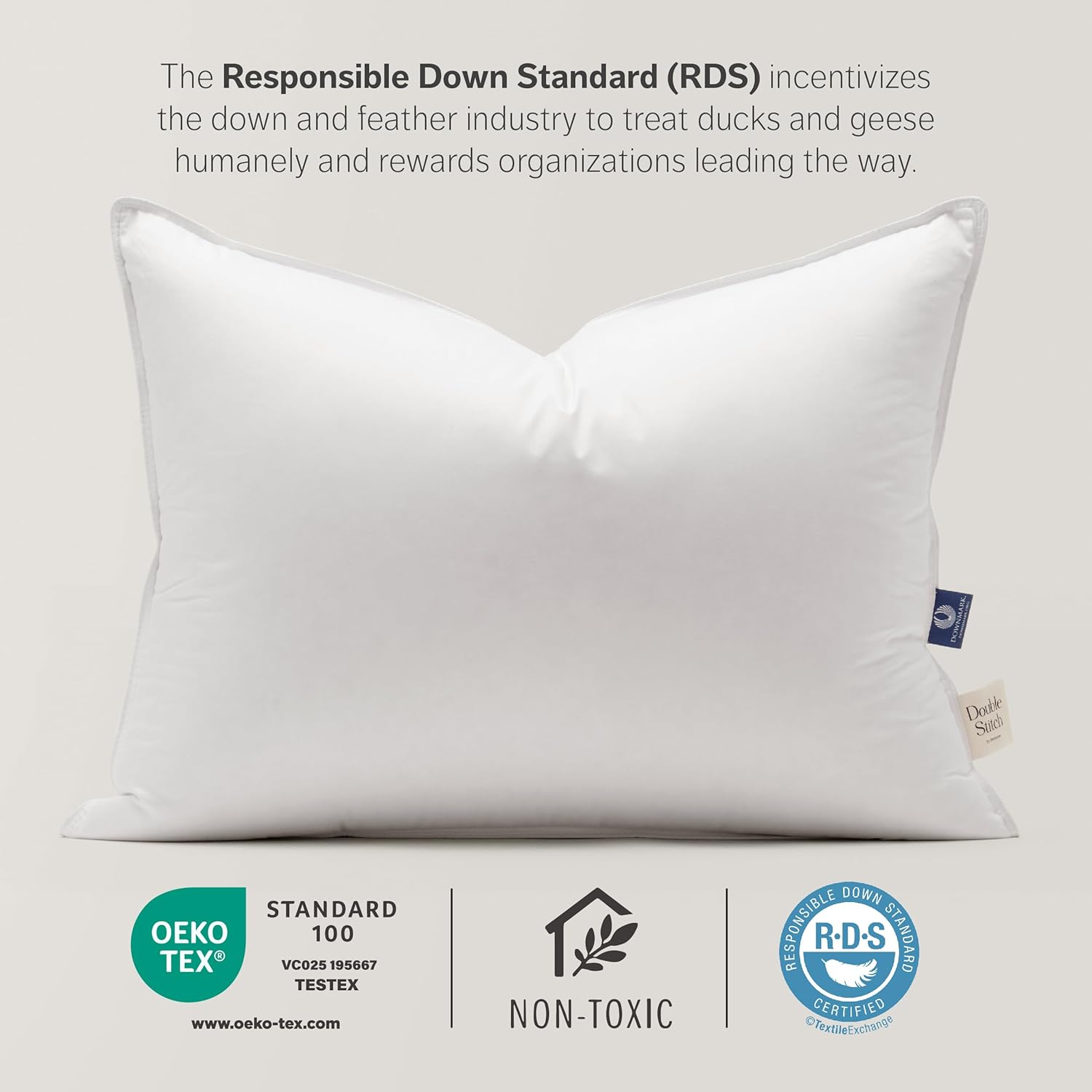 Double Stitch by Bedsure Almohada de plumón blanca de lujo de Estados Unidos, funda de algodón 100% de 400 hilos, relleno de 700 hilos, almohada de