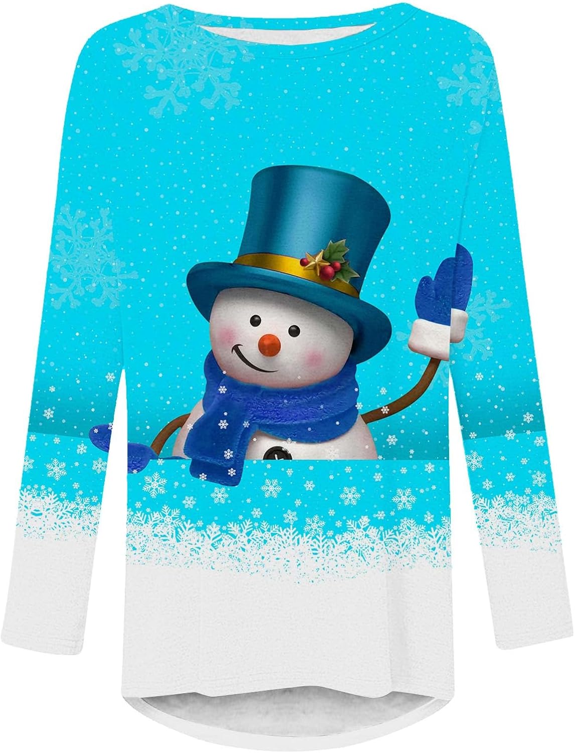 Impresiones navideñas para mujer, para otoño e invierno, a la moda, de manga larga, talla grande, casual, ligera, cuello redondo