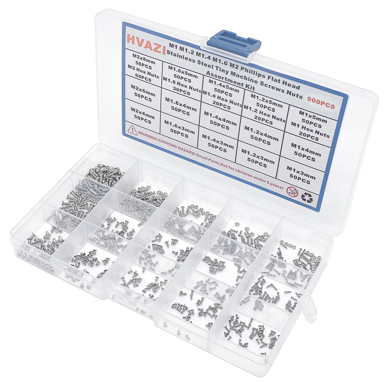 Metric M1 M1.2 M1.4 M1.6 M2 Phillips avellanadocabeza plana de acero inoxidable, kit surtido de tuercas