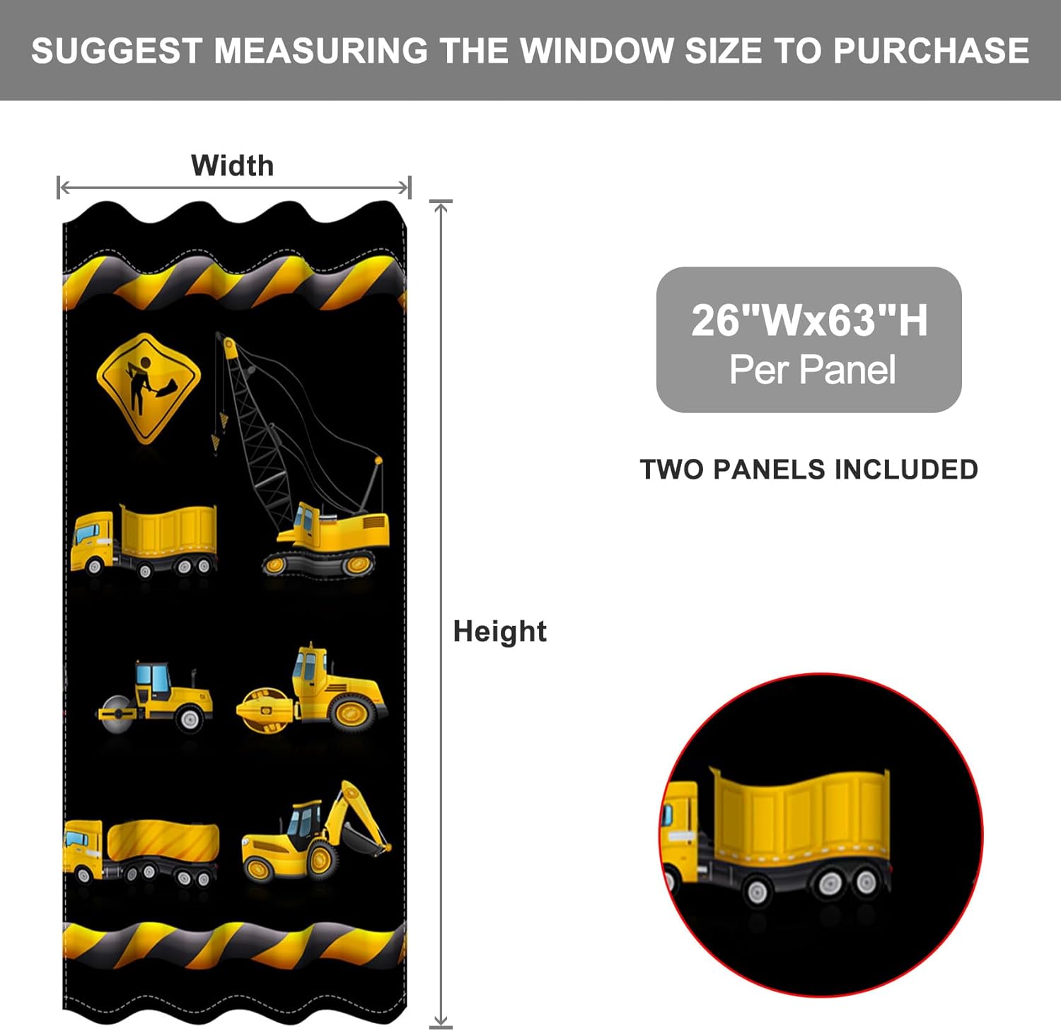 Baocicco Cortinas de construcción para niños, para dormitorio, excavadora, tractor, camión, cuarto de bebé, cortinas de oscurecimiento con ojales,