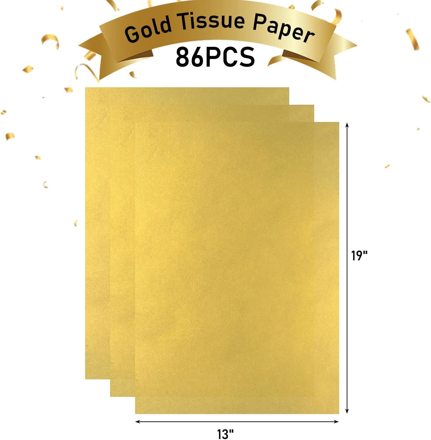 Shindel 86 hojas de papel de seda metálico dorado, papel de seda dorado para bolsas de regalo, embalaje de manualidades