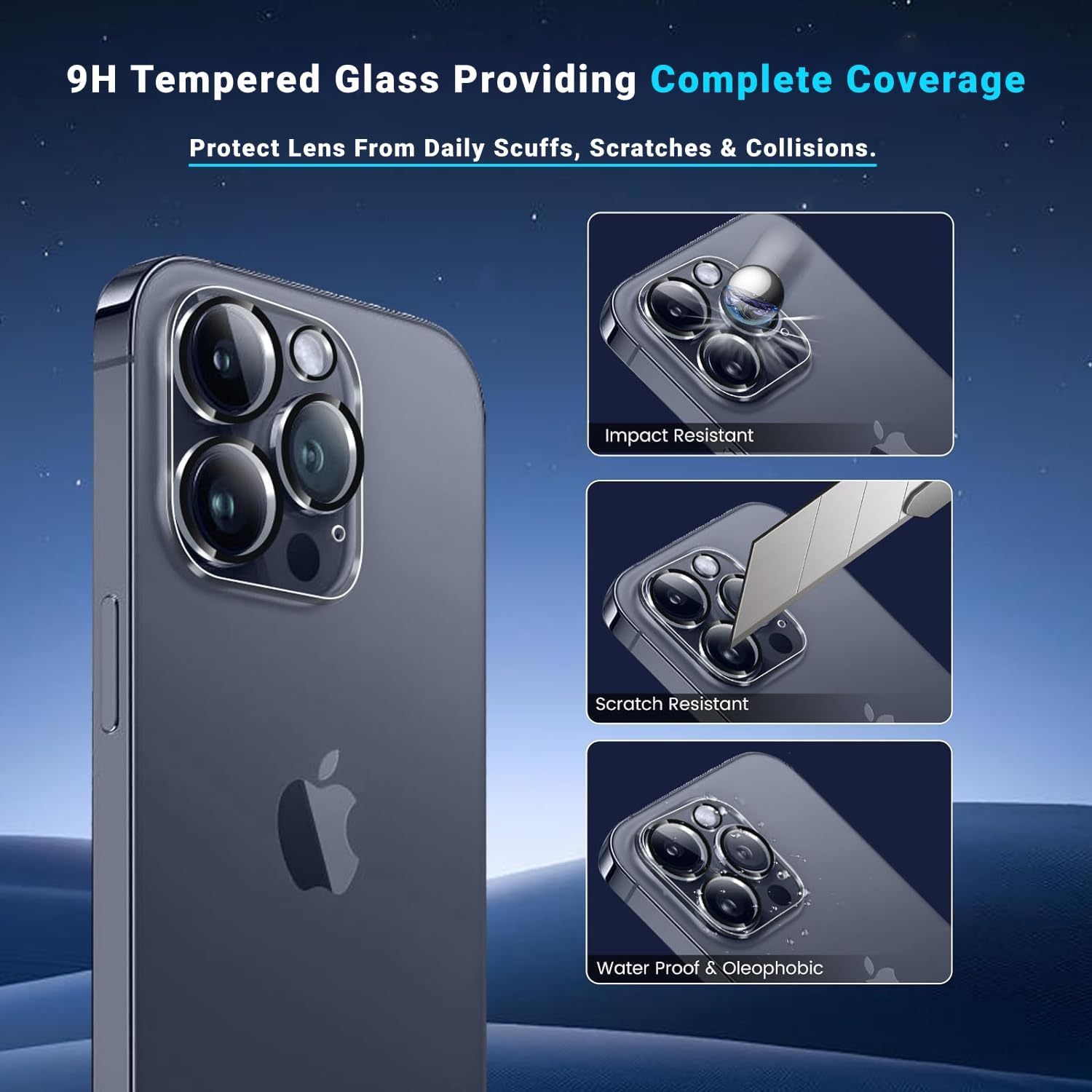 Paquete de 3 protectores de pantalla y 3 protectores de cámara para iPhone 15 Pro, protector de pantalla de vidrio templado resistente a los