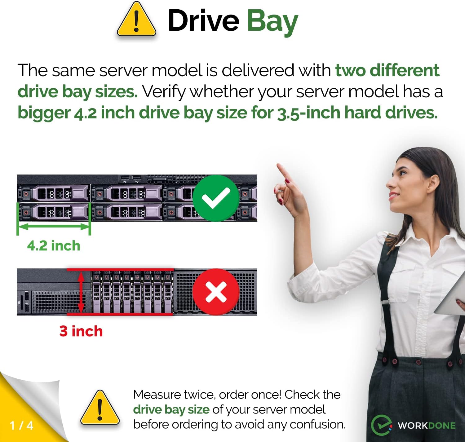 WORKDONE Paquete de 12 unidades  Organizador para discos duros de 3.5 pulgadas  Compatible con servidores Dell PowerEdge seleccionados de 11 a 13