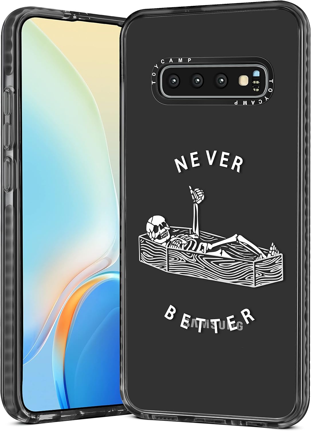 Toycamp Funda para Samsung Galaxy S10, divertido diseño de calavera de esqueleto acostado para mujeres, niñas, niños, adolescentes, funda con